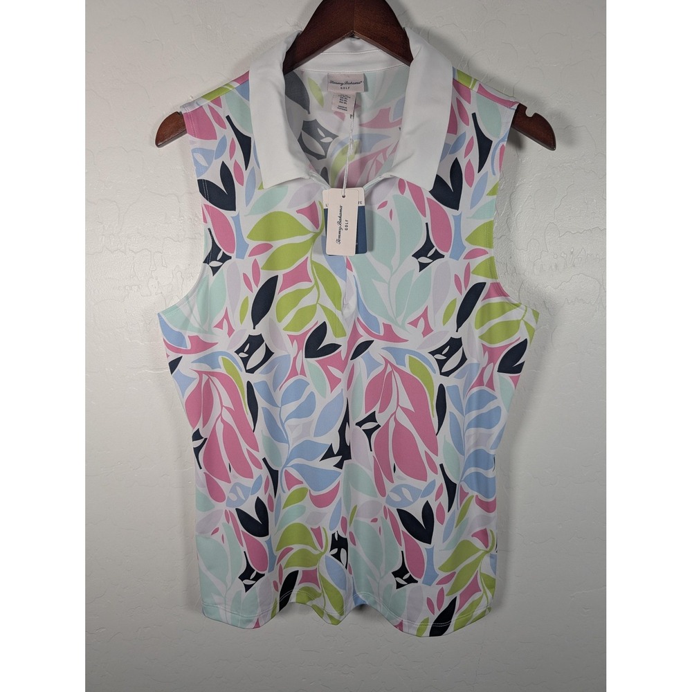 Tommy Bahama Golf Shirt Womens XL Multicolor Sleeveless Polo UPF‎ 50 Stretch